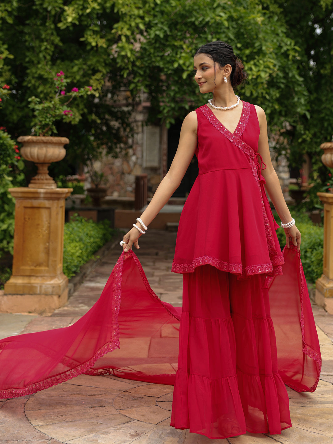 Women's Peplum Angrkha Sharara Set