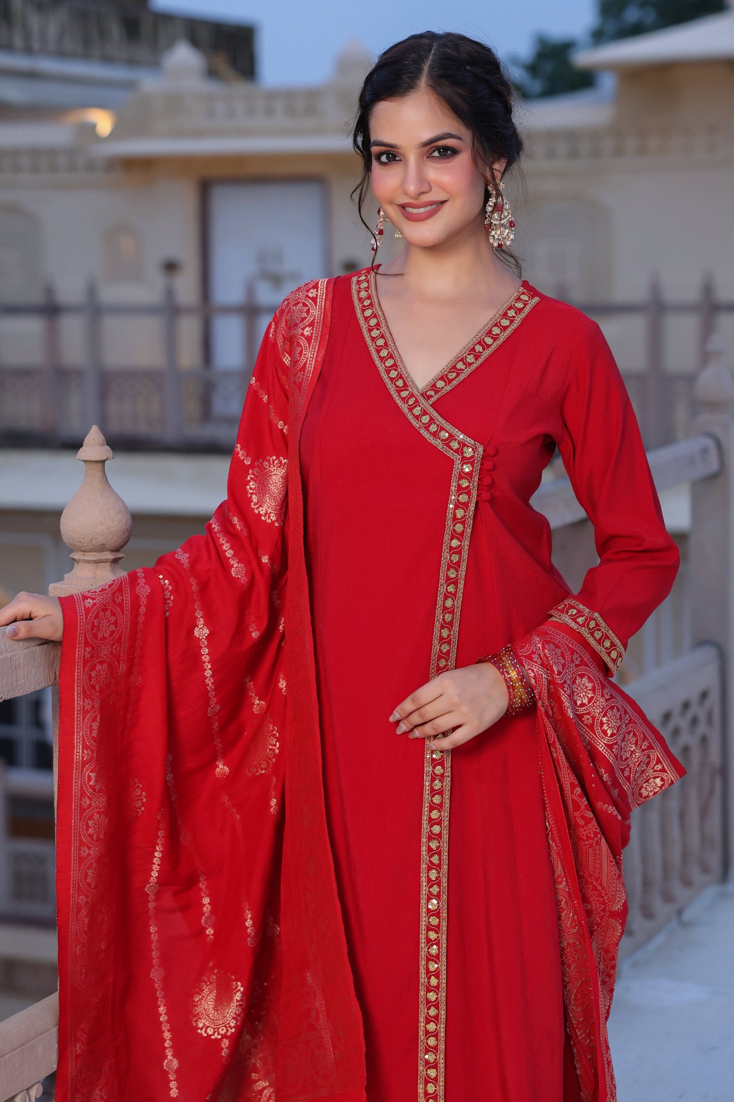 Women's Embroidered Angrakha Kurta Set