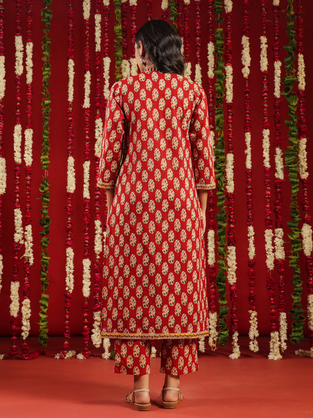 Women's Red Printed Cotton Suit Set