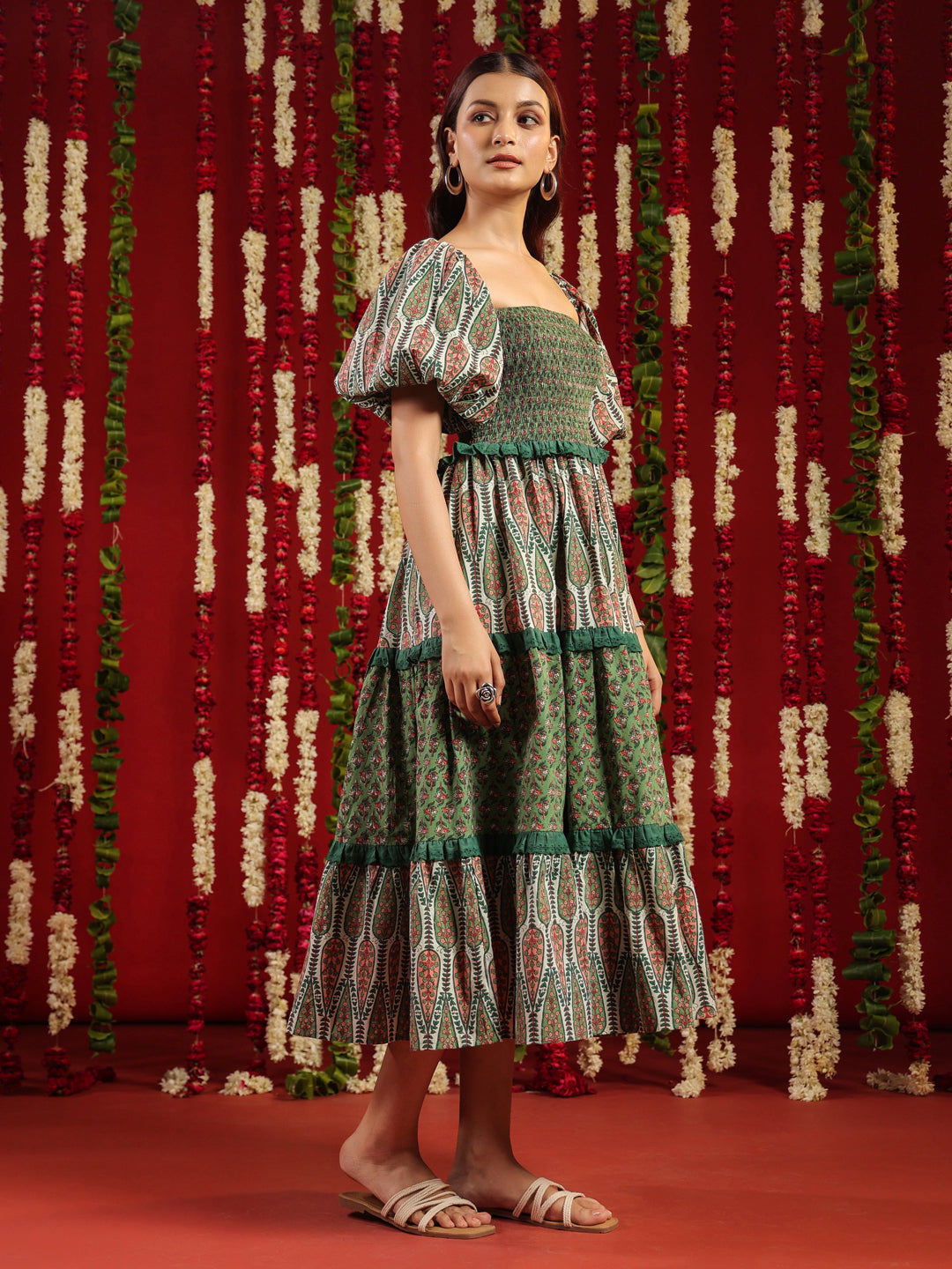 Women's Cotton Tier Dress with Lace