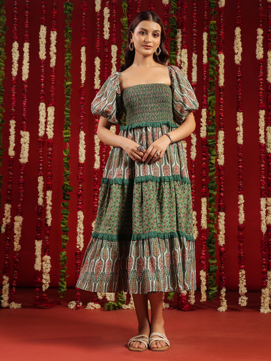 Women's Cotton Tier Dress with Lace