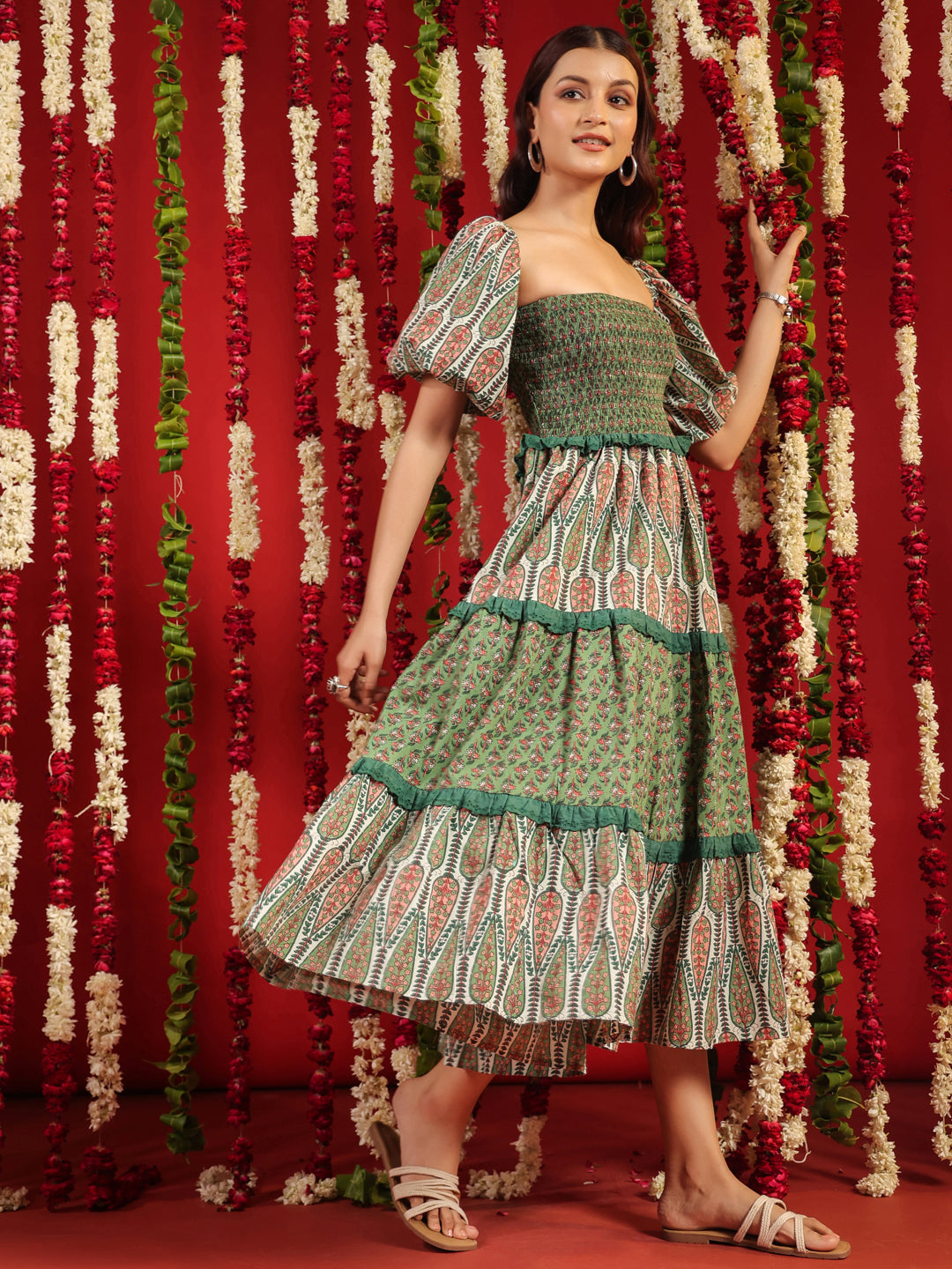 Women's Cotton Tier Dress with Lace