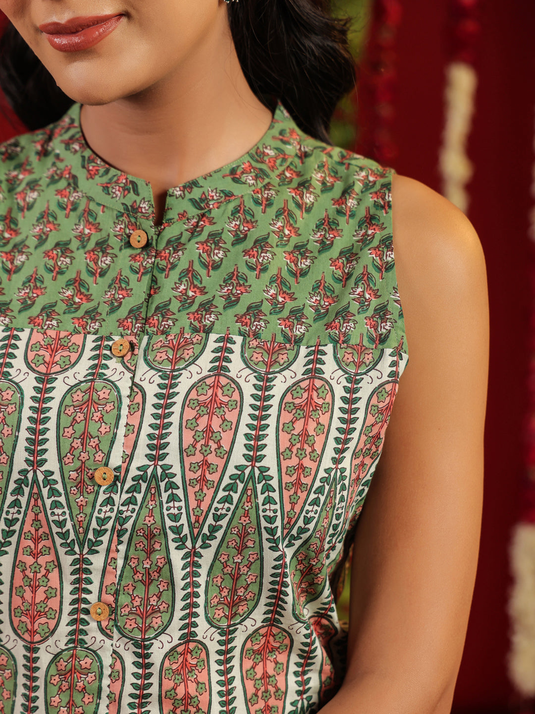 Women's Green Printed Cotton Suit Set