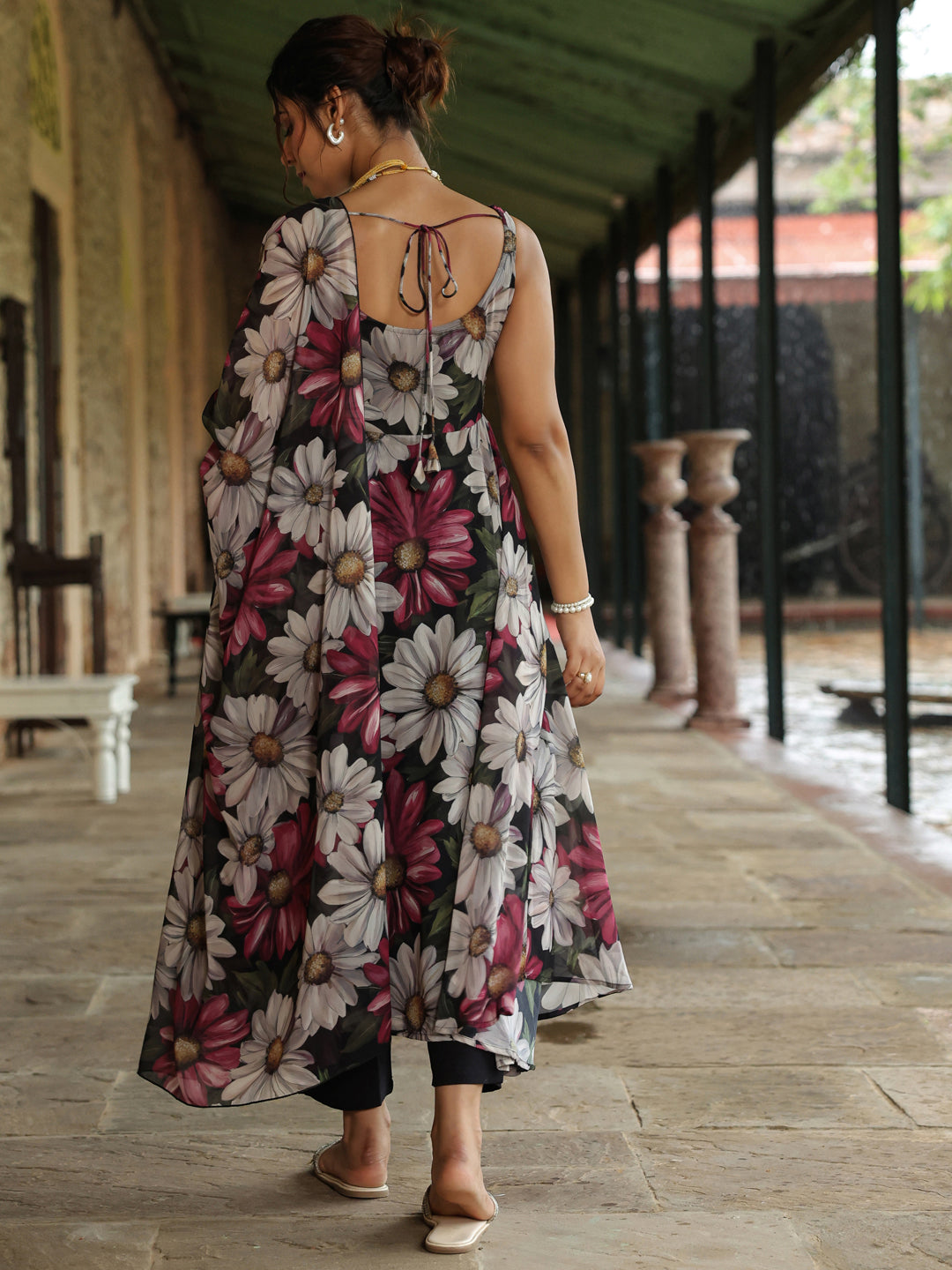 Women's Floral Flared Anarkali Set