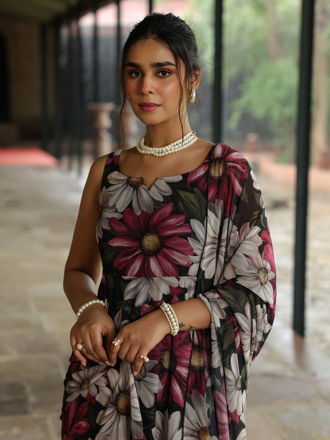 Women's Floral Flared Anarkali Set