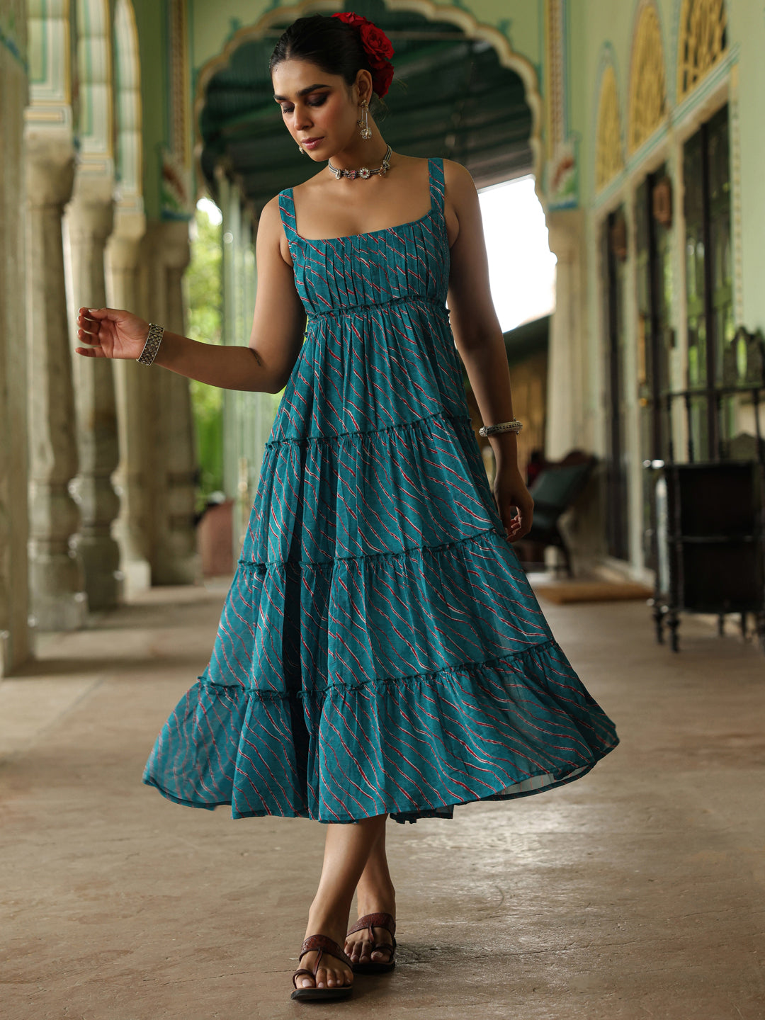 Women's Georgette Leheriya Tier Dress