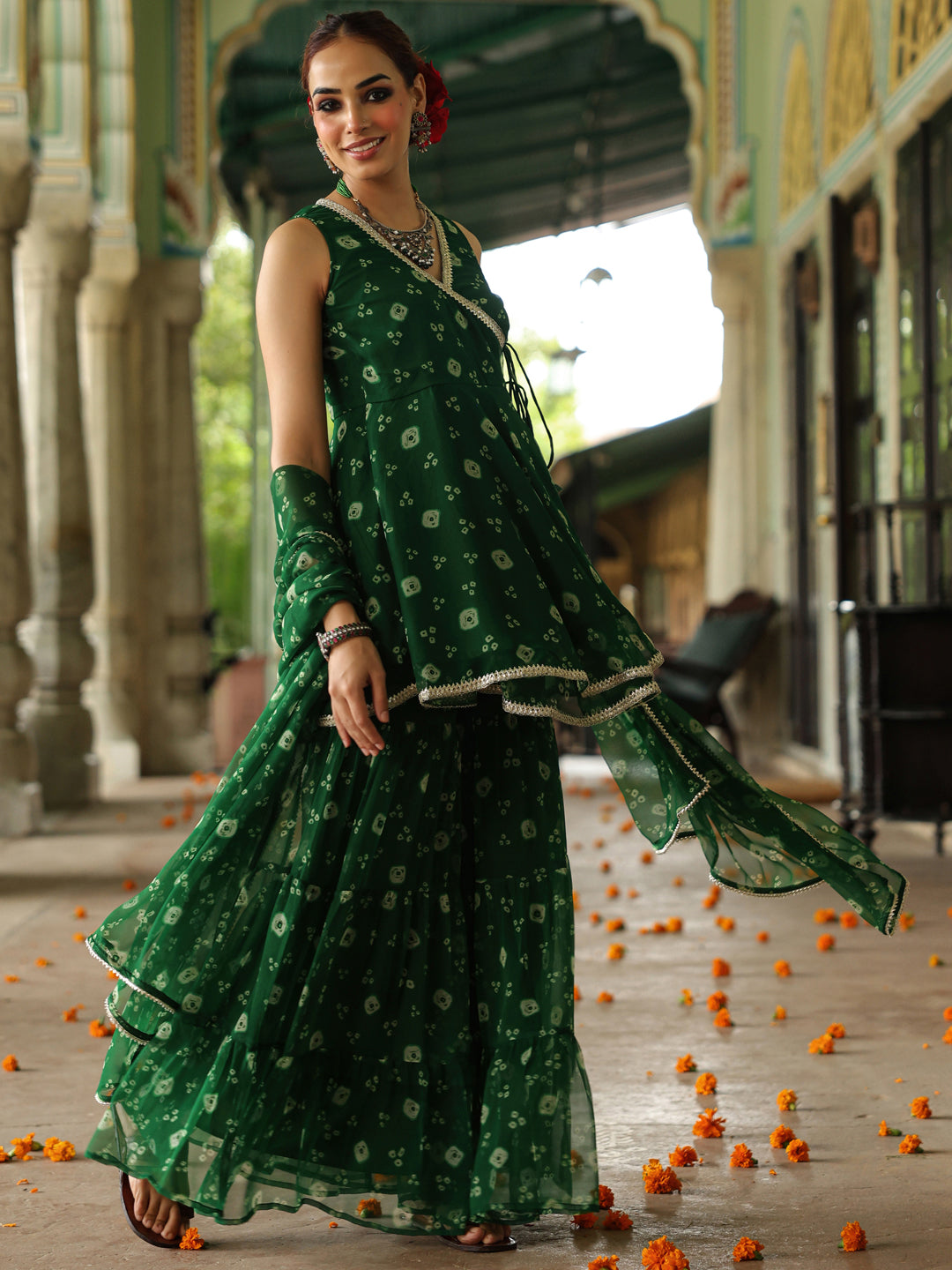 Women's Bandhani Peplum Sharara Set