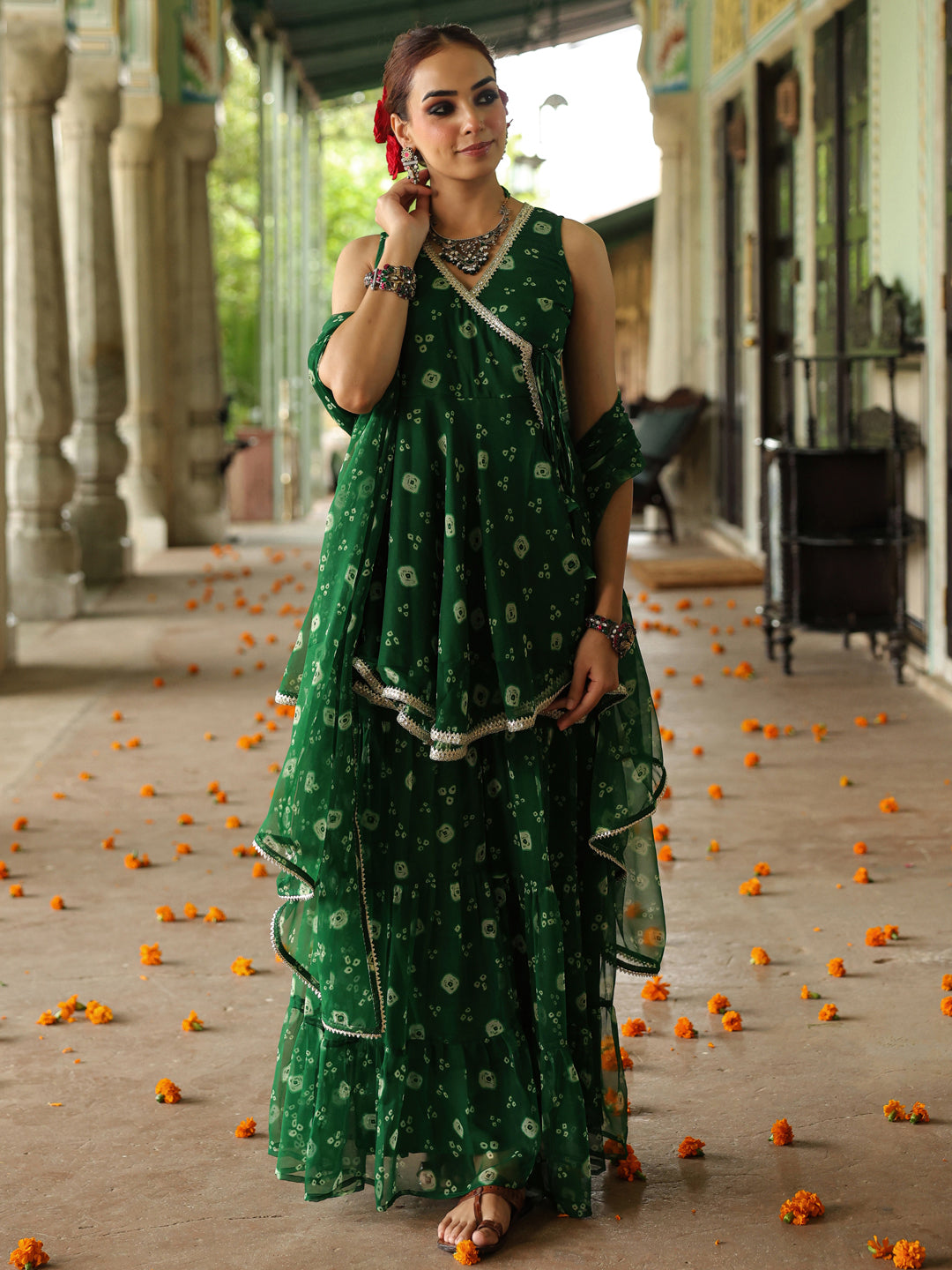 Women's Bandhani Peplum Sharara Set