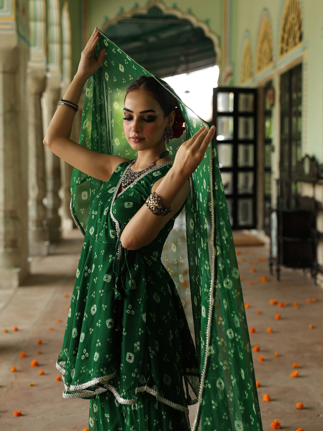 Women's Bandhani Peplum Sharara Set