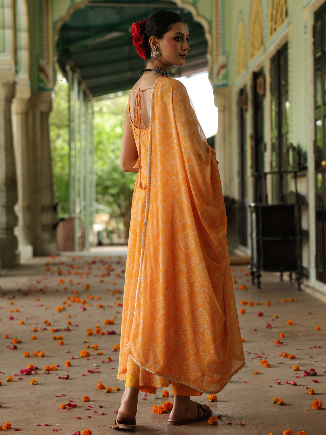 Women's Bandhani Flared Anarkali Kurta Set