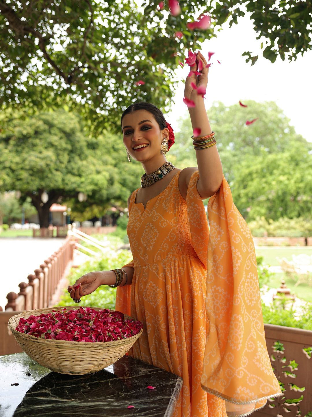 Women's Bandhani Flared Anarkali Kurta Set