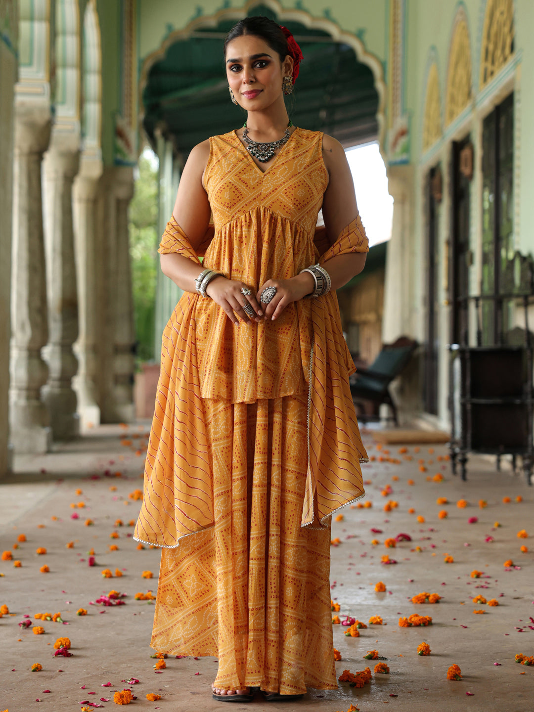 Women's Bandhani Peplum Skirt Set