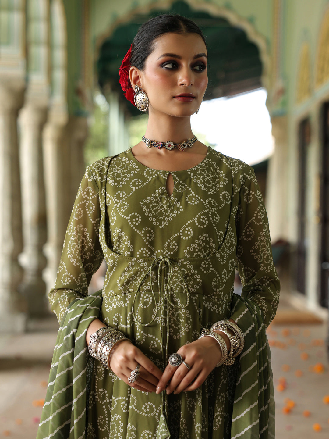 Women's Bandhani Flared Anarkali Kurta Set