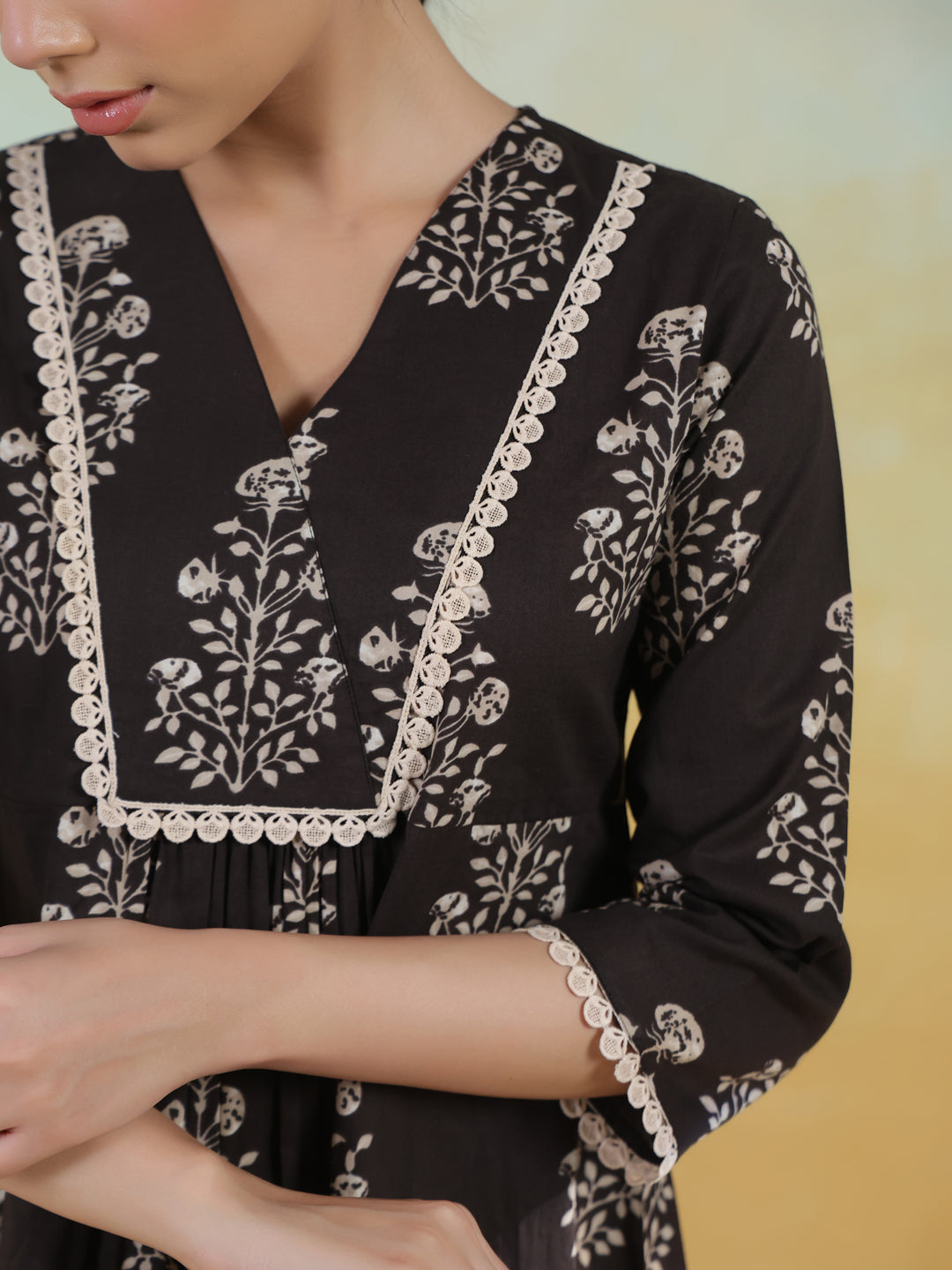 Women's Black Cotton Printed Co ord Set