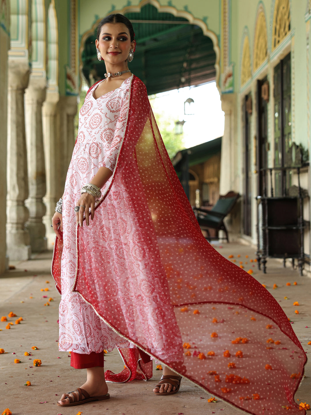 Women's Bandhani Tiered Anarkali Set