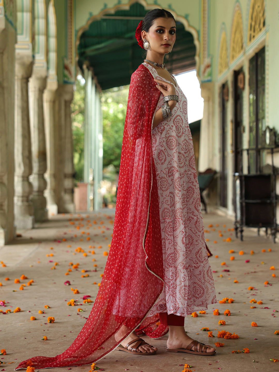 Women's Bandhani Tiered Anarkali Set