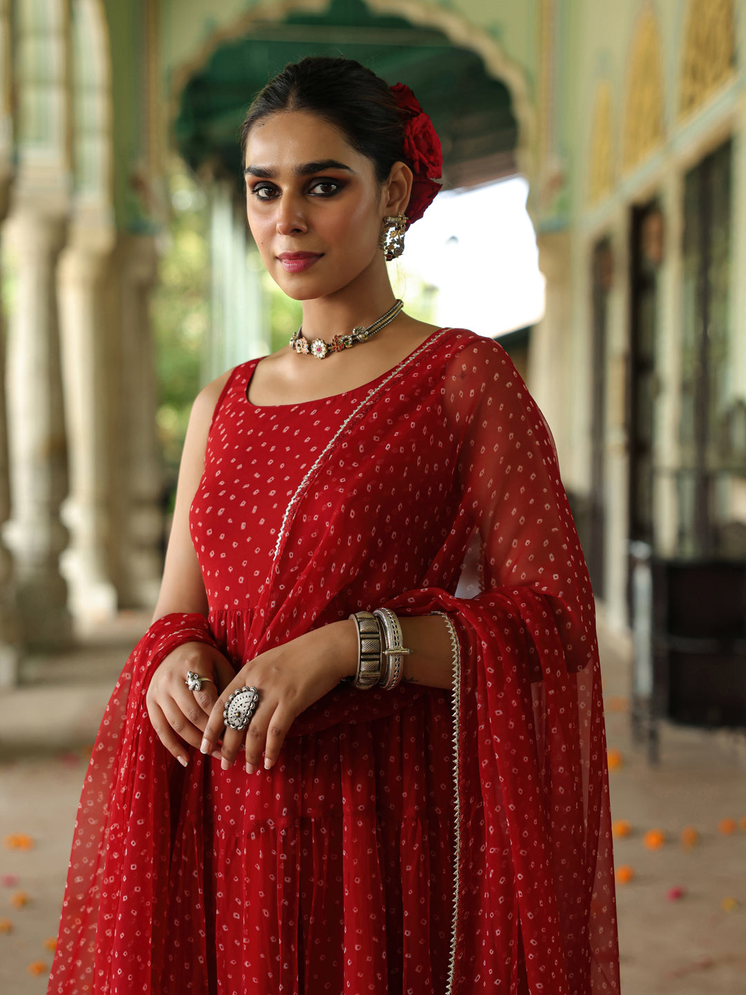 Women's Bandhani Tiered Anarkali Set