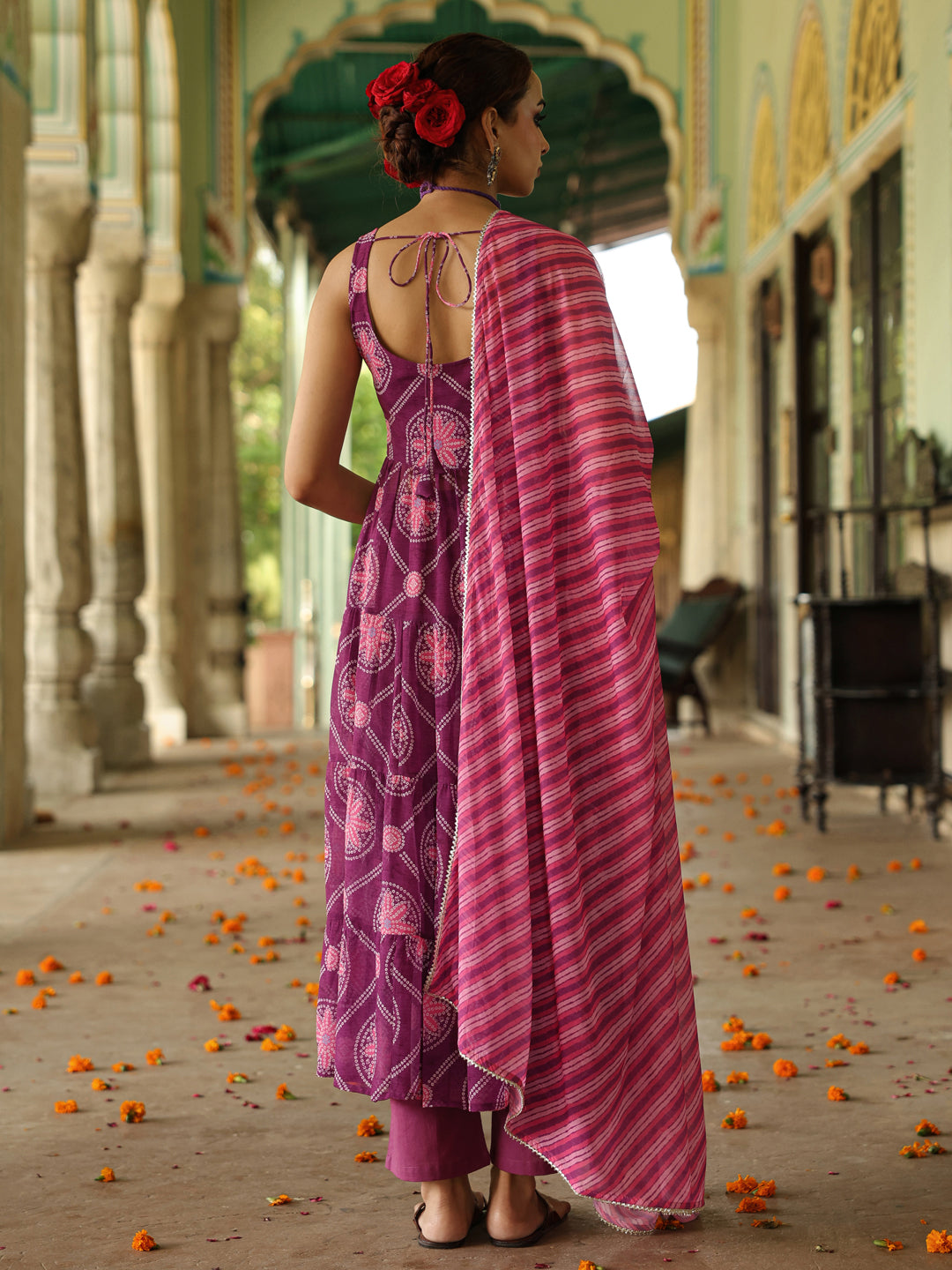 Women's Bandhani Tiered Anarkali Set