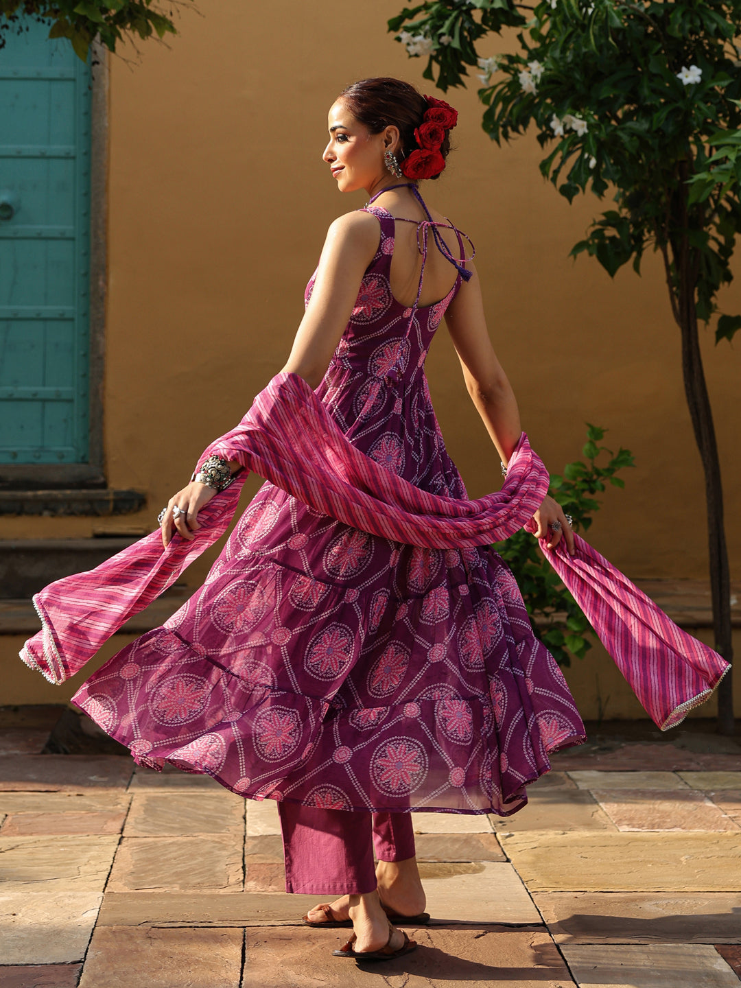 Women's Bandhani Tiered Anarkali Set