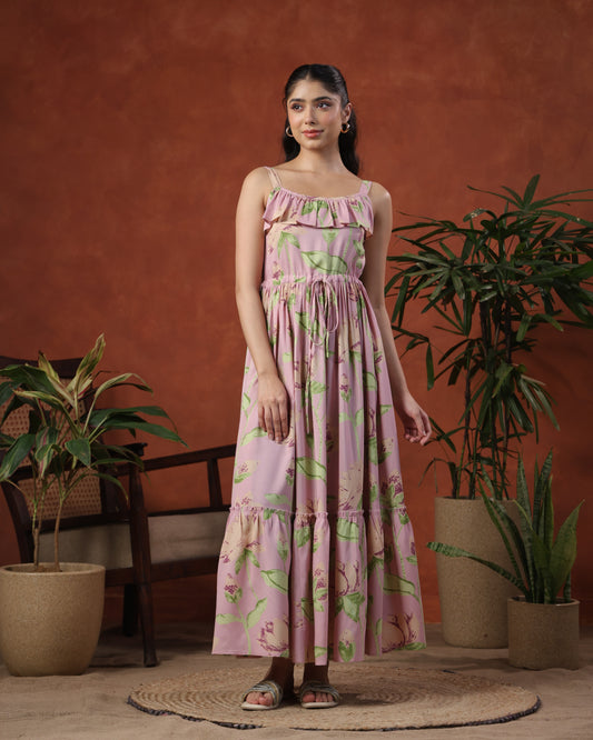 Women's long dress with tie up straps