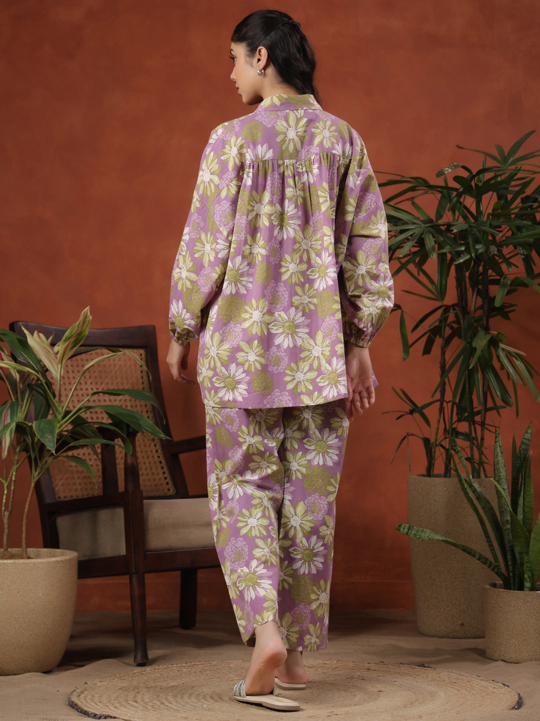 Women's Floral Purple Cotton Printed Co ord Set