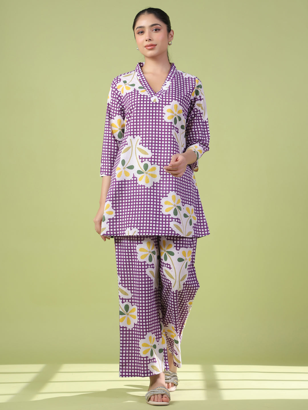 Women's Purple Cotton Printed Co ord Set