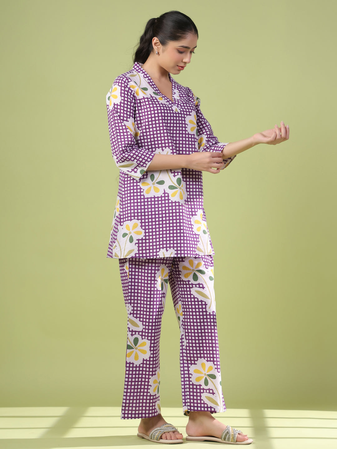 Women's Purple Cotton Printed Co ord Set