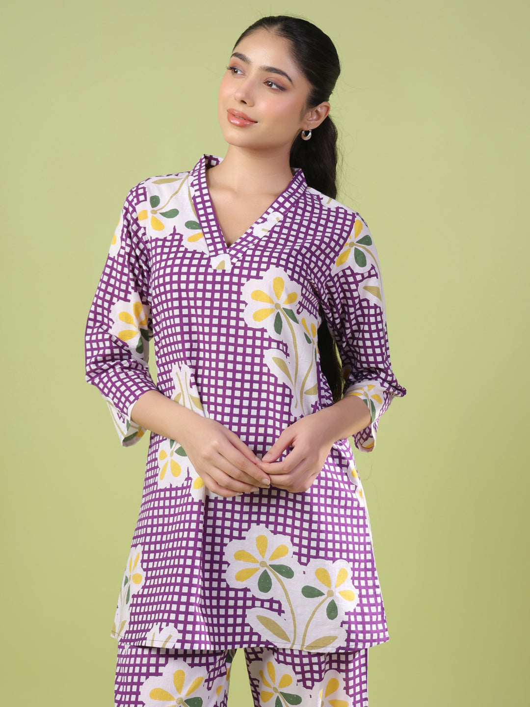 Women's Purple Cotton Printed Co ord Set