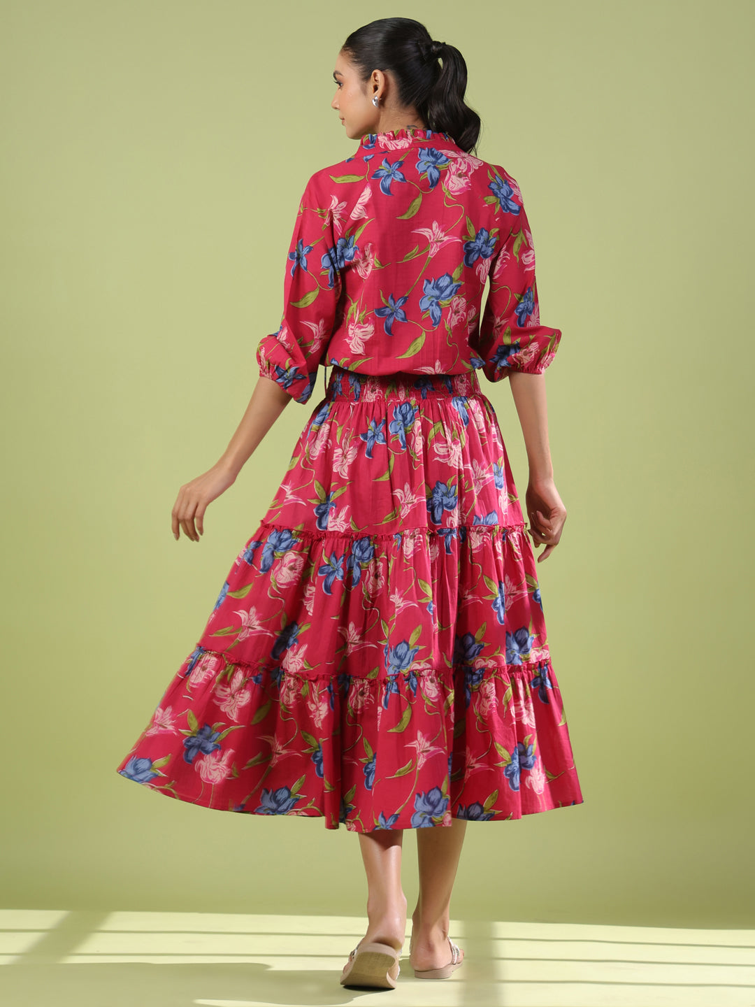 Women's Balloon Sleeves Tiered Flared Dress