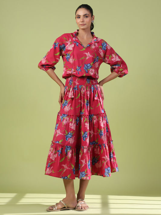 Women's Balloon Sleeves Tiered Flared Dress