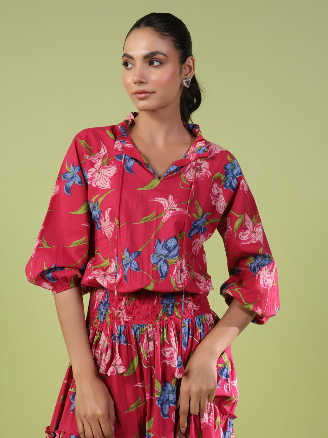 Women's Balloon Sleeves Tiered Flared Dress