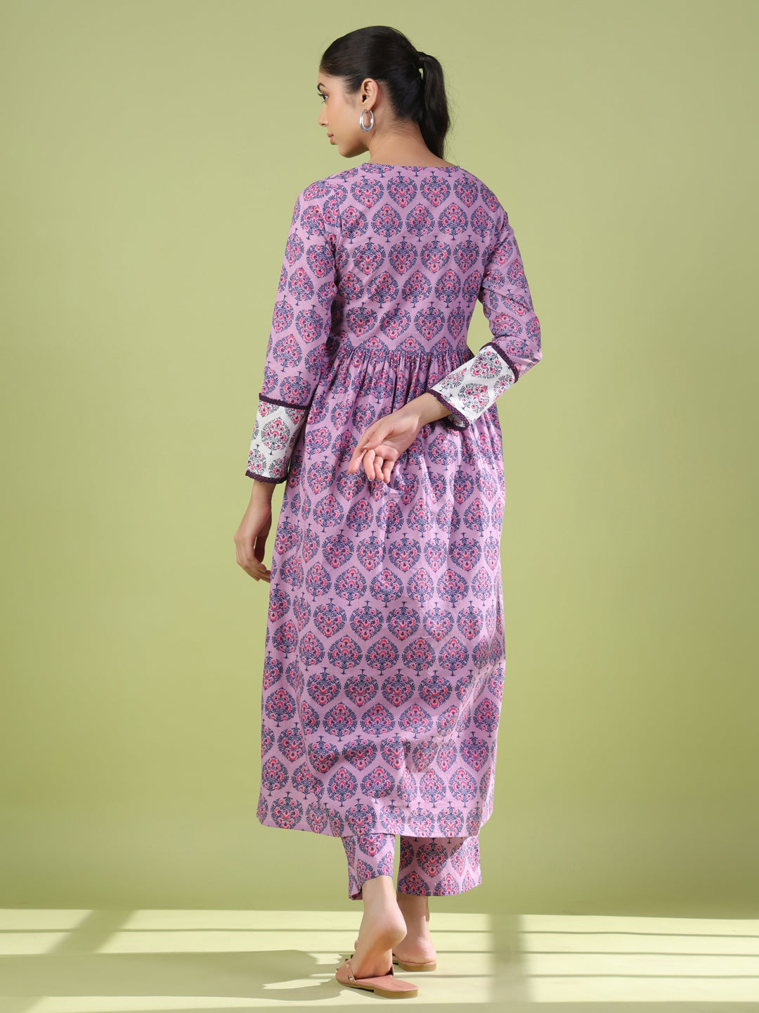 Women's Printed Cotton Anarkali Suit Set