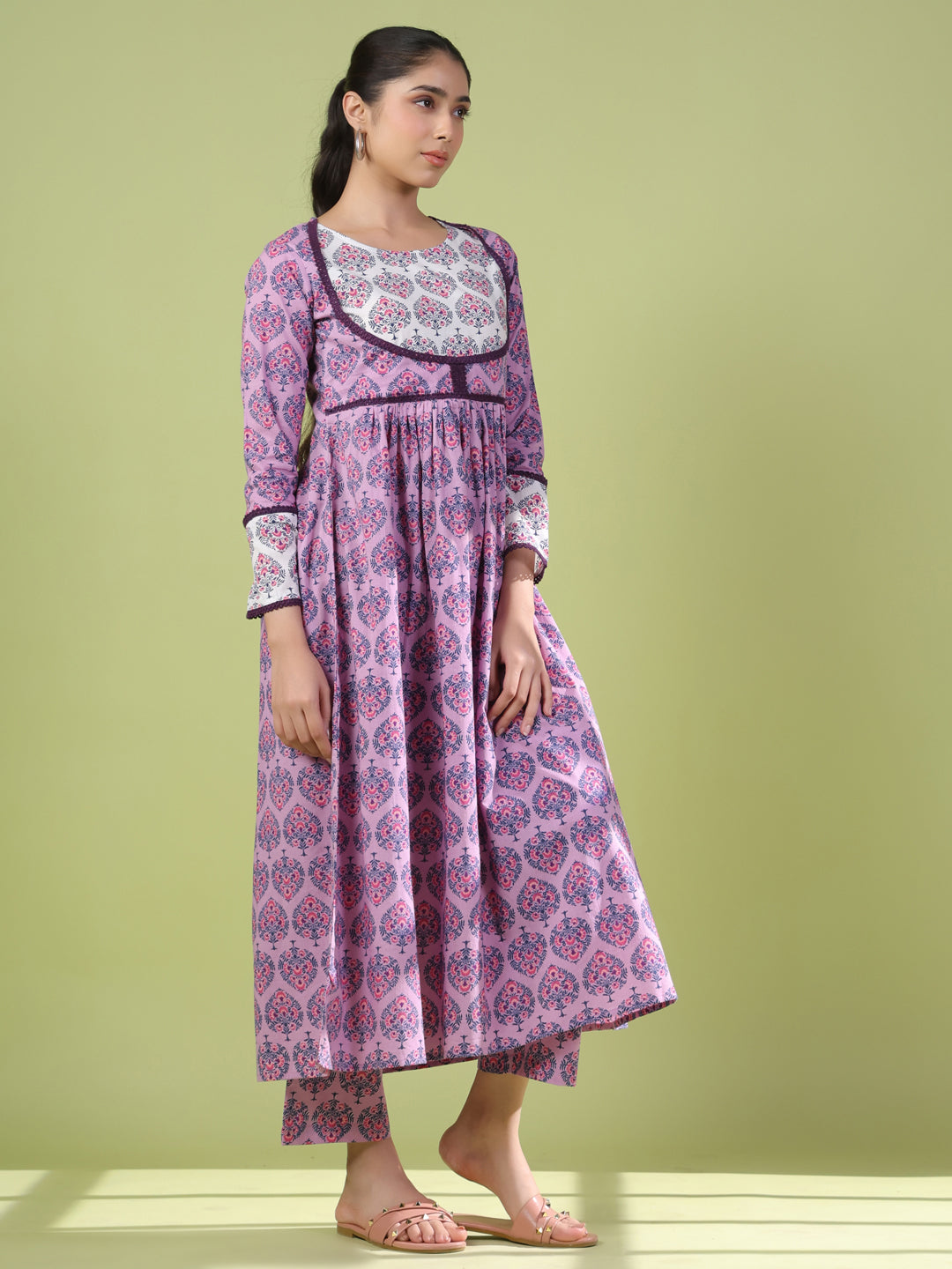 Women's Printed Cotton Anarkali Suit Set
