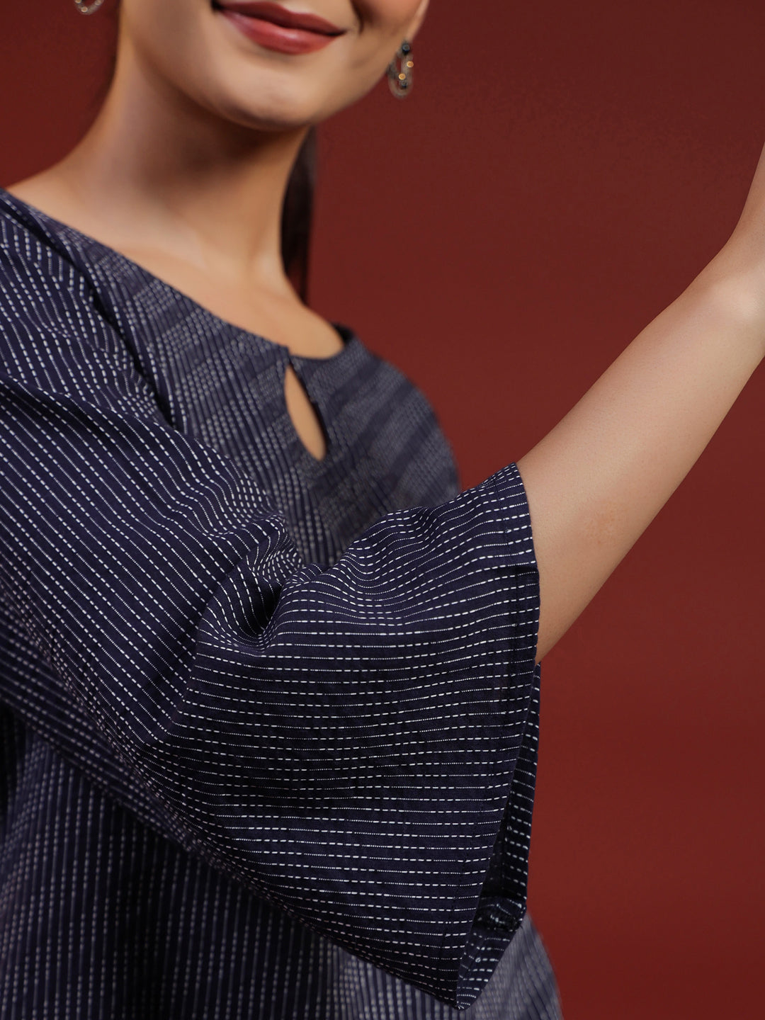 Women's Navy Blue Cotton A line Kurta with Trousers