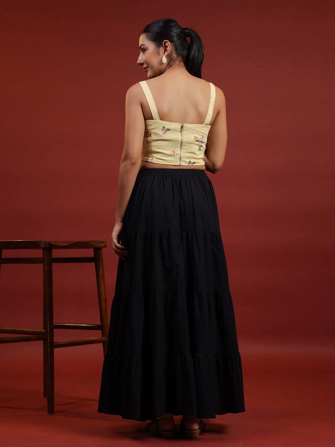 Flared Black Maxi Skirt For Women