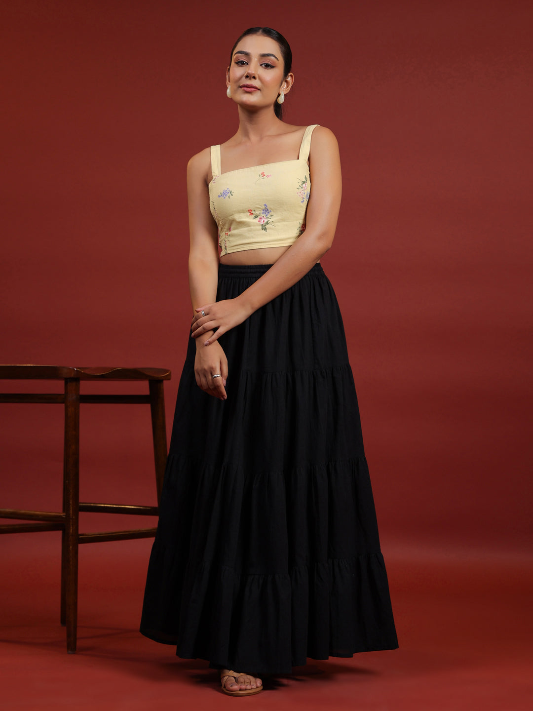 Flared Black Maxi Skirt For Women