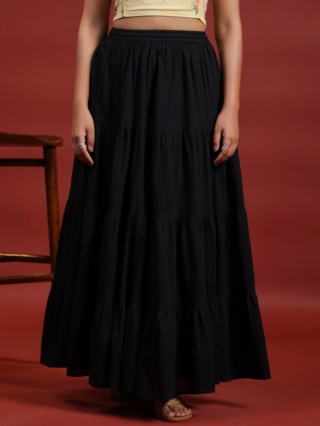 Flared Black Maxi Skirt For Women