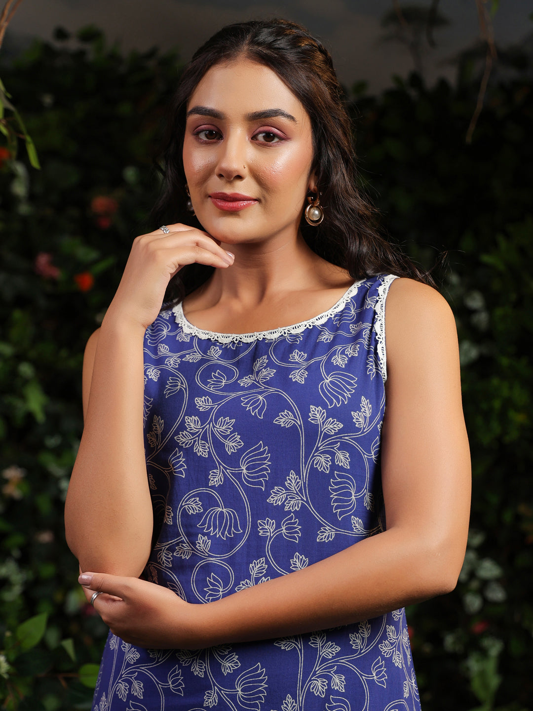 Women's Blue Printed Cotton Suit Set
