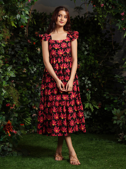 Women's Floral Black fit and flare dress