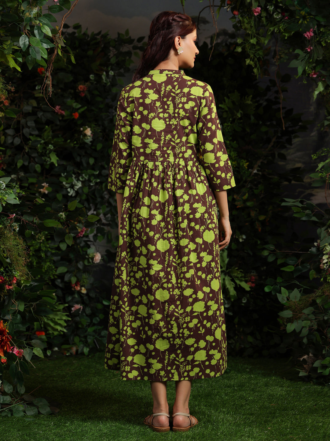 Women's Cotton Floral Printed Gathered Maxi Dress