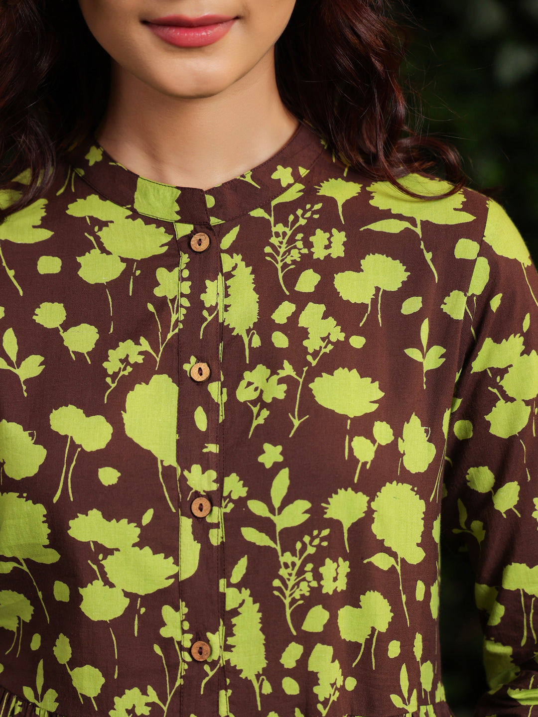 Women's Cotton Floral Printed Gathered Maxi Dress