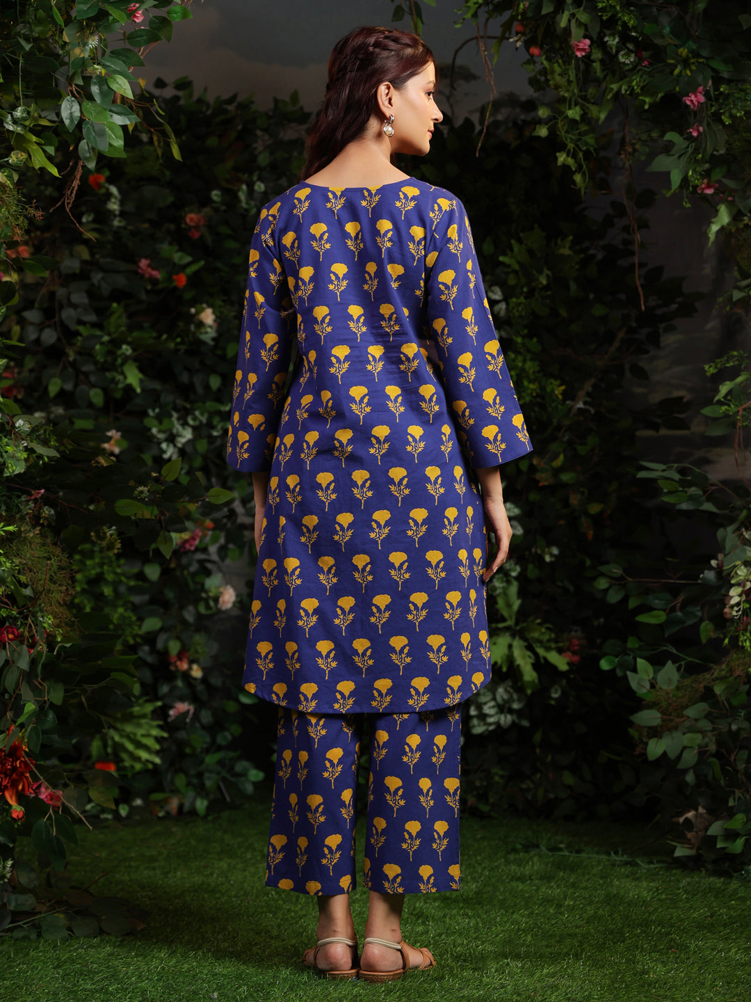 Women's Floral Blue Printed Cotton Suit Set