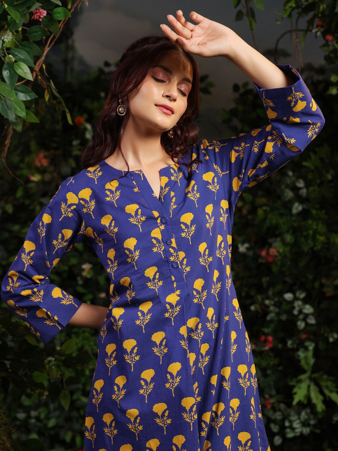 Women's Floral Blue Printed Cotton Suit Set