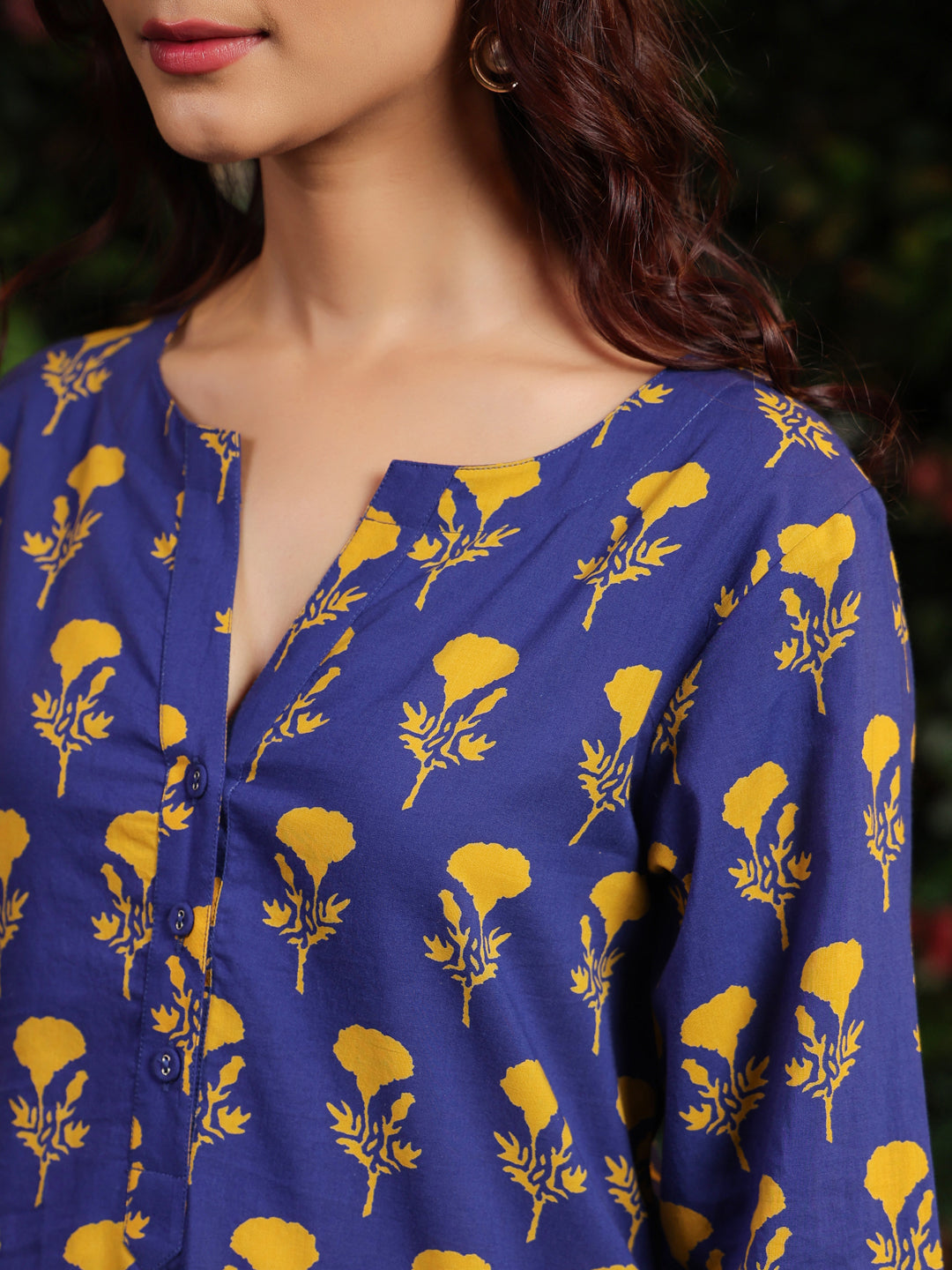 Women's Floral Blue Printed Cotton Suit Set