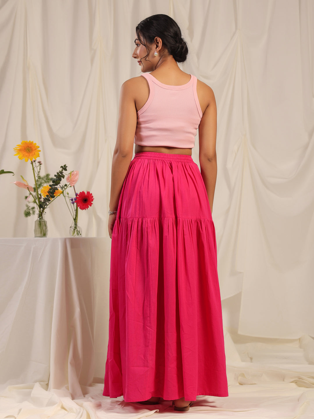 Women's Pink flared Maxi Skirt