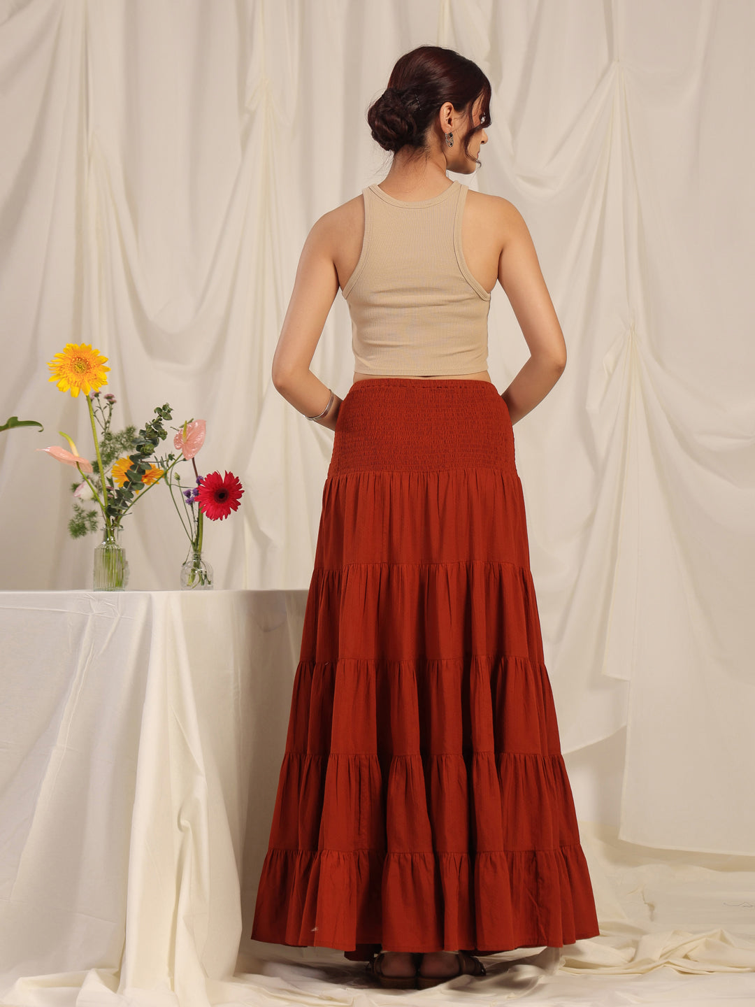 Women's Rust flared Maxi Skirt