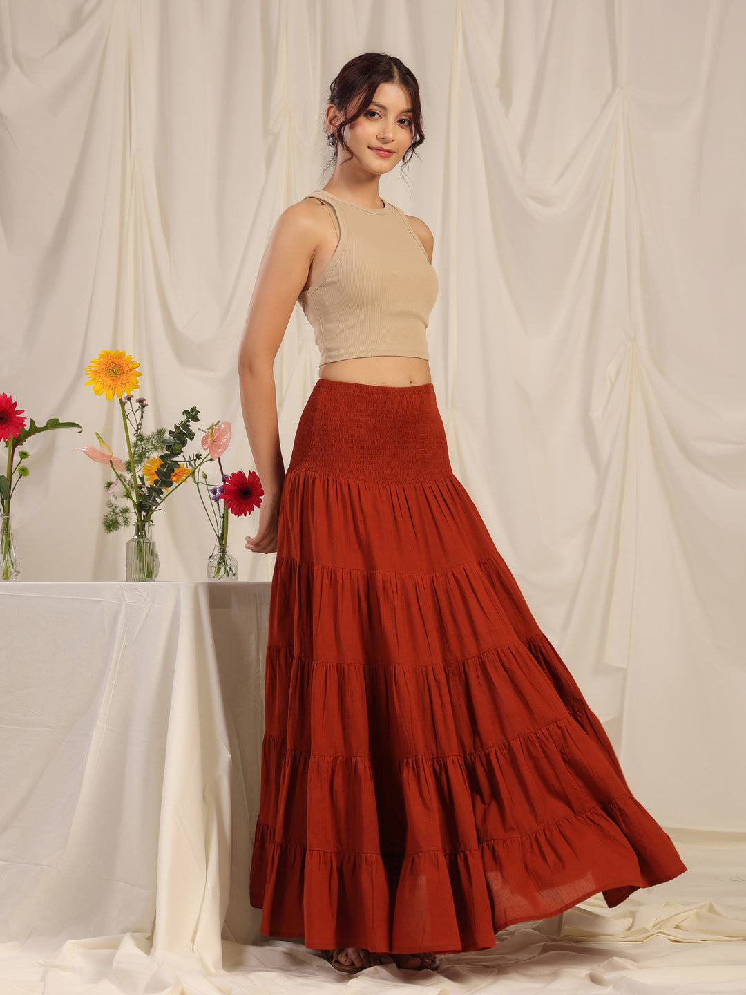 Women's Rust flared Maxi Skirt