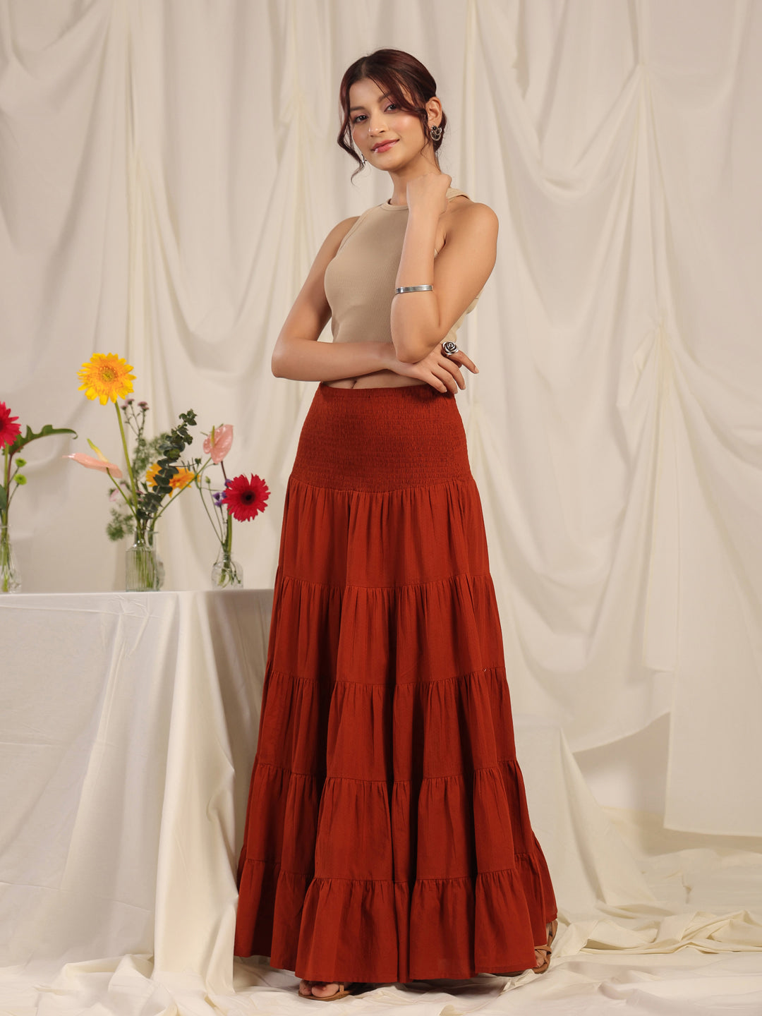 Women's Rust flared Maxi Skirt