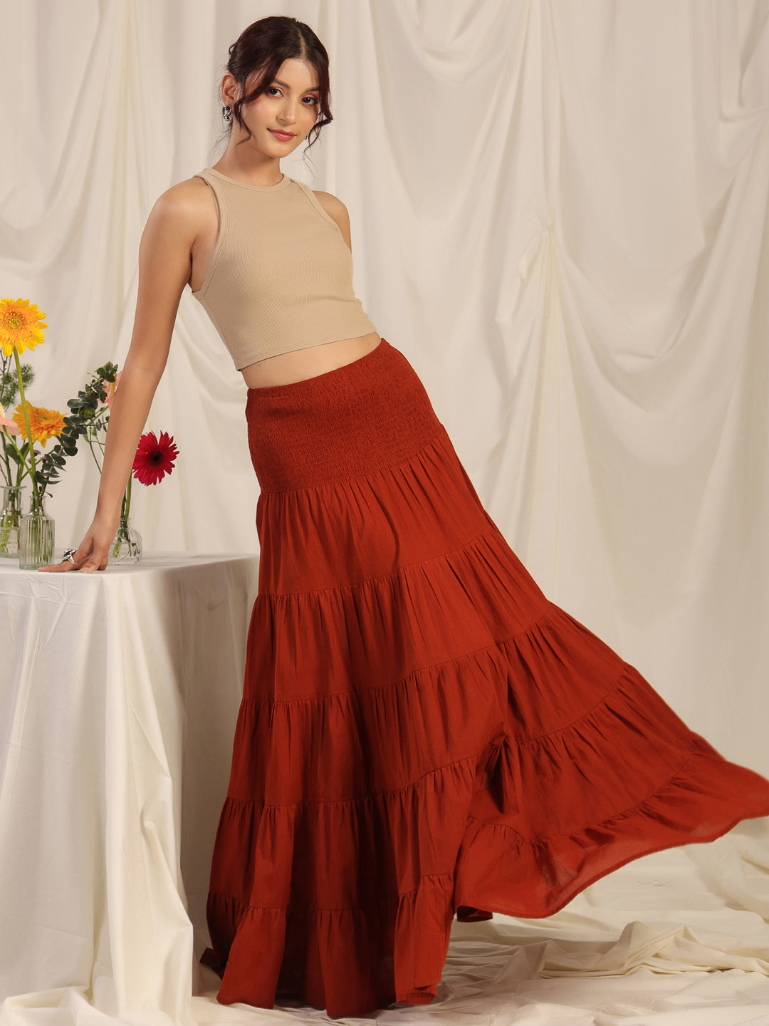 Women's Rust flared Maxi Skirt
