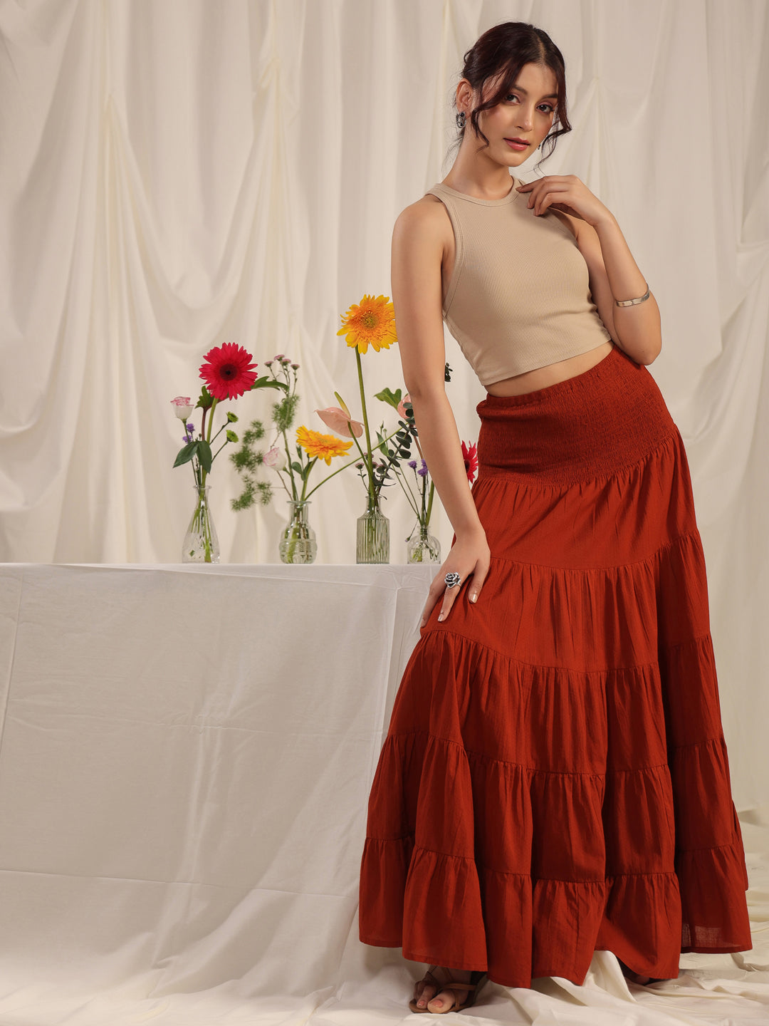 Women's Rust flared Maxi Skirt